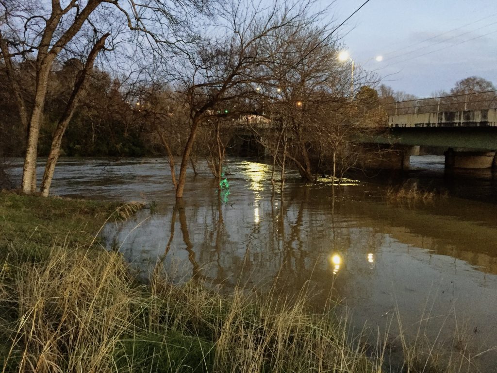 The Cahaba during the peak of the flood, just before sunset on December 28, 2018.