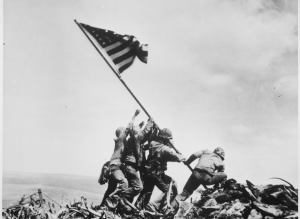 One of the most famous images of WWII, of Marines erecting the American flag after victory in Iwo Jima, is immortalized as the Marine Corps War Memorial in Arlington, Virginia.