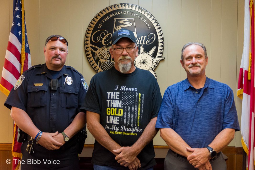 The City of Centreville recognized Officer Crocker's years of service as he enters retirement. (L-R: Centreille Police Chief Rodney Smith, Retired Officer Clyde Crocker, Mayor Terry Morton.)
